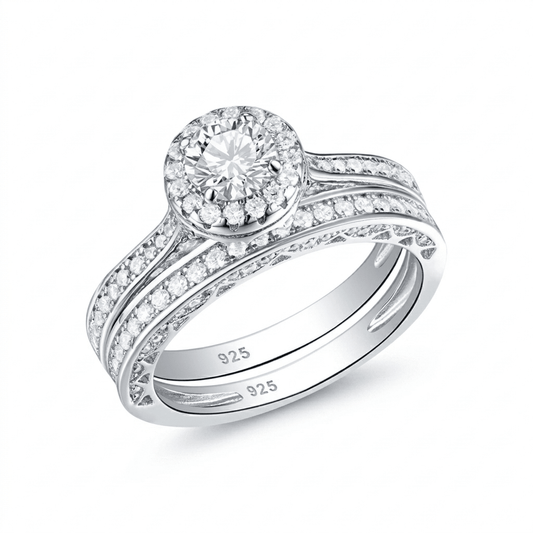 'Forever Cherished' 2 Piece Sterling Silver Wedding Set - Hidden Jewels Co.